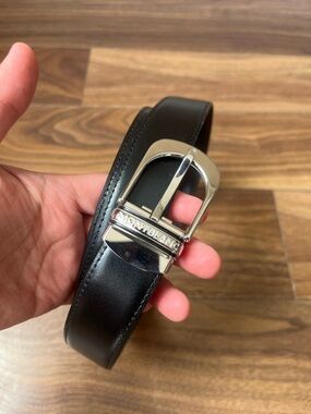 Montblanc Black Leather Belt with Polished Silver Buckle